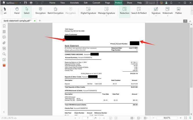 how to redact bank statement with SwifDoo PDF 3