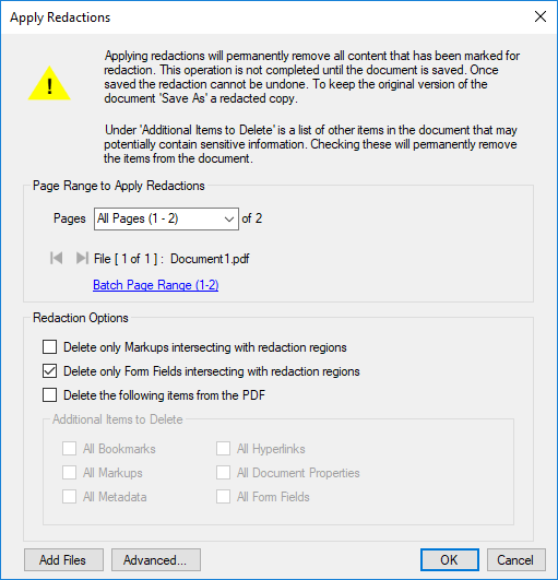 Enable the Apply Redactions window in Bluebeam