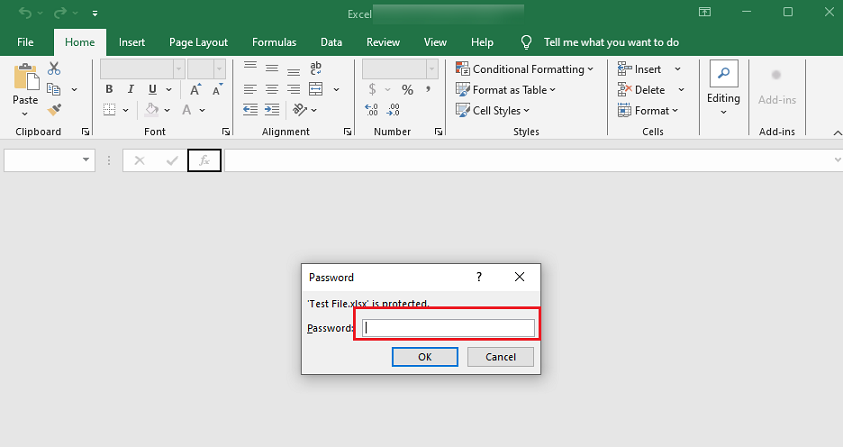 Enter the correct password when opening the locked Excel