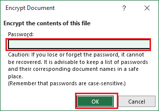 Delete the existing password and click OK in Microsoft Excel