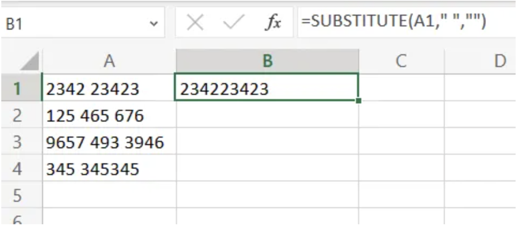 Remove a Space Before Text in Excel Using Substitute Formula