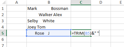 Remove Spaces in Excel Before Text with Formula TRIM 1