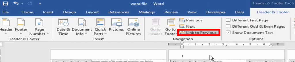 remove watermark in Word through Header and Footer 2