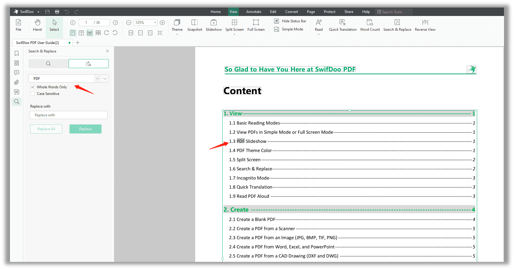 How to replace text in a PDF in SwifDoo PDF