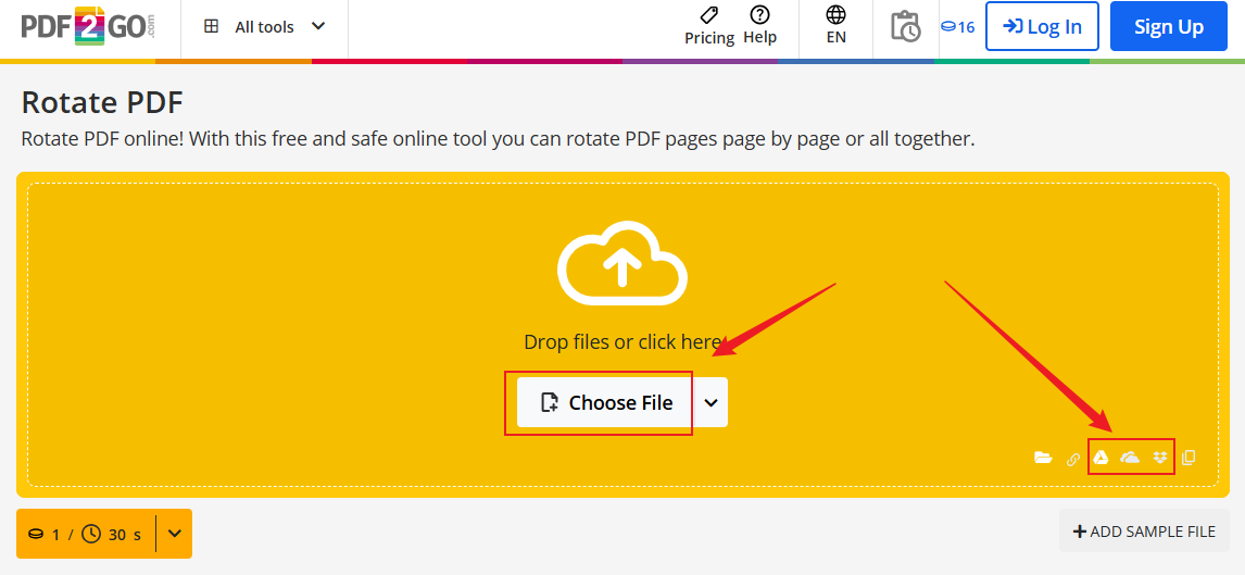 Click Choose File to import the target PDF into PDF2Go