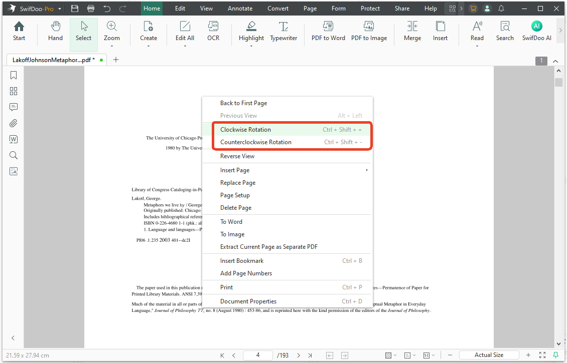 swifdoo pdf clockwise rotation