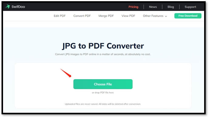 How to save a JPG as a PDF online in SwifDoo PDF Online PDF Converter