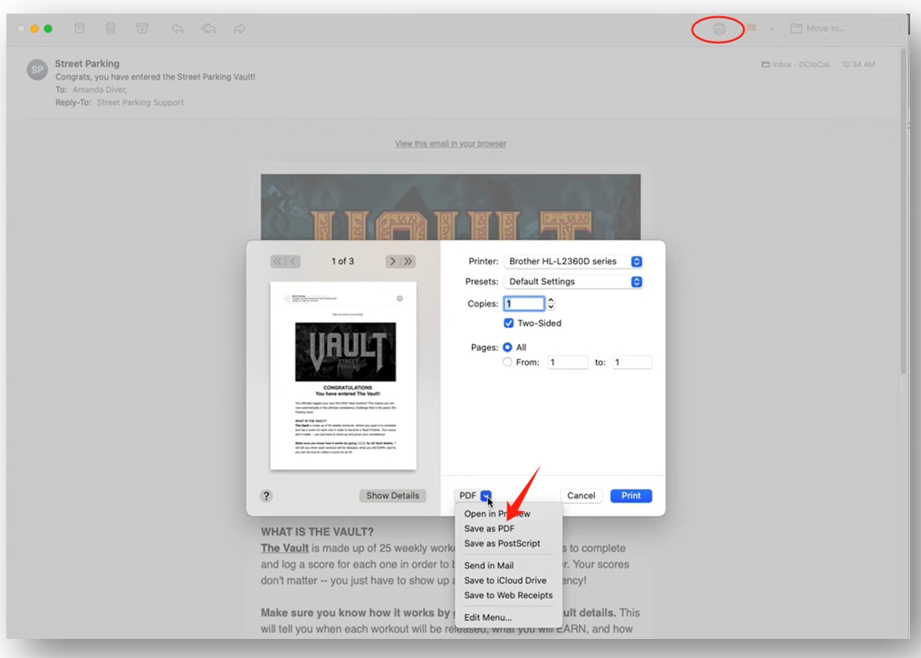 How to save an mail as a PDF in the Mail app