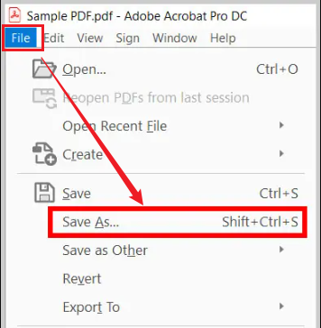 Click File and select Save As in Adobe Acrobat Pro