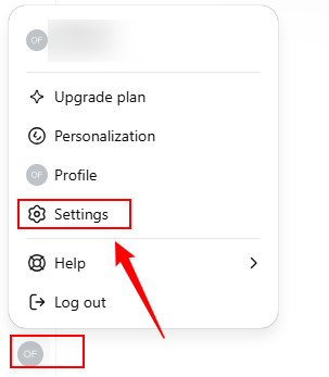 Click the profile icon and select the Settings option in ChatGPT