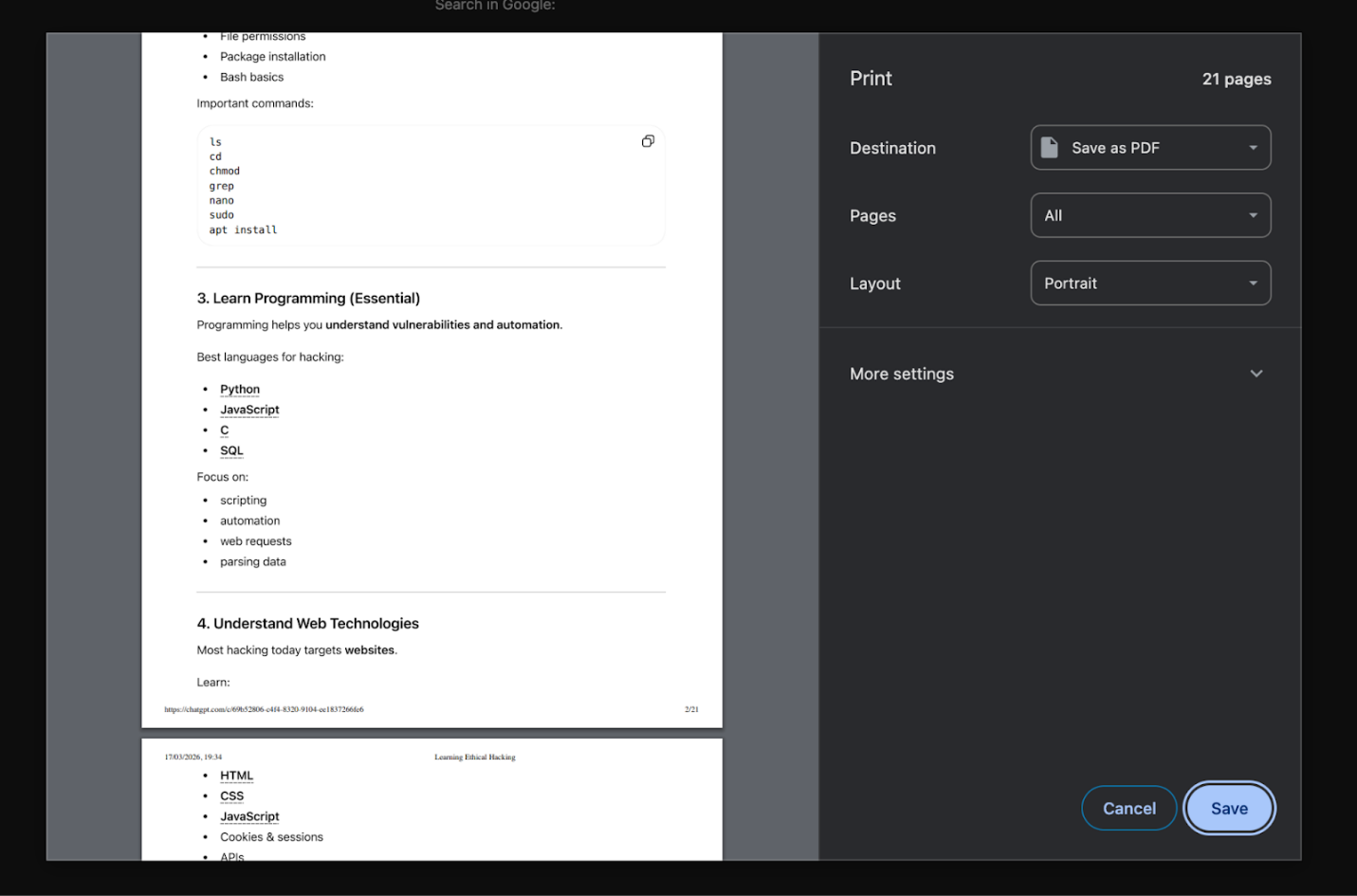 Select the Save as PDF option in the Print dialog
