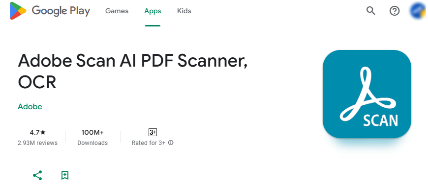 Adobe Scan in the Google Play Store