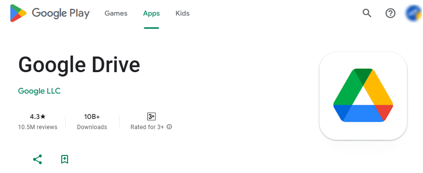Google Drive in the Google Play Store
