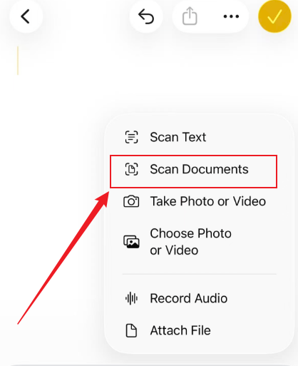 Tap the Scan Documents option in the Notes app