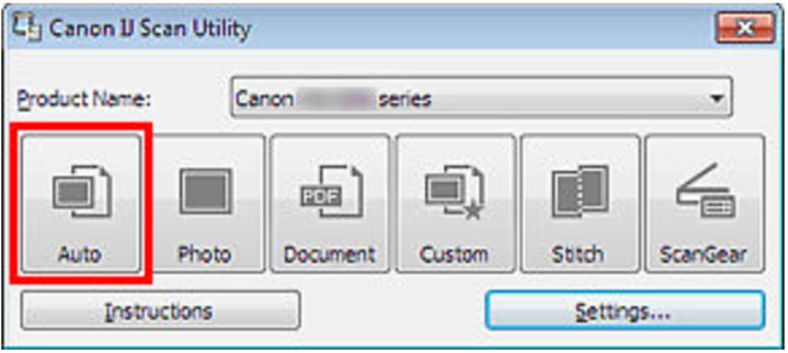 Select the needed scanning mode in Canon IJ Scan Utility