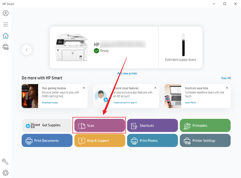 Click the Scan option in HP Smart