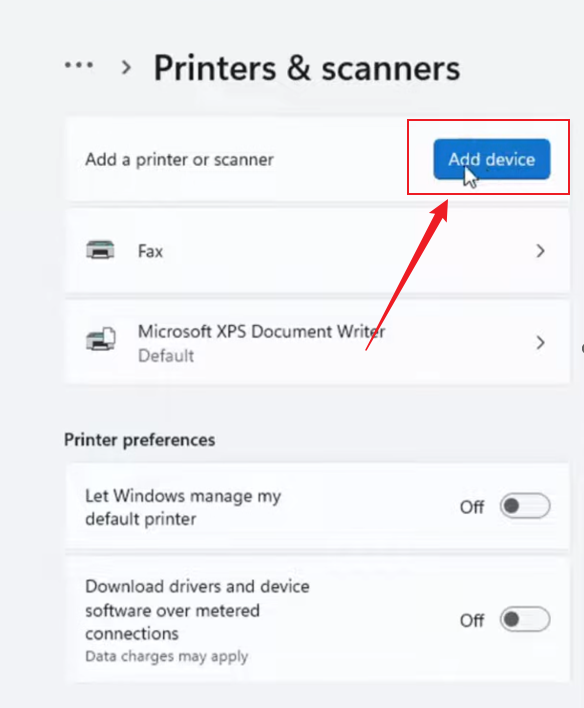 Click the Add device button in Windows Scan