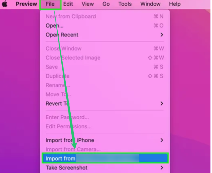Click File and select import from your printer in Preview