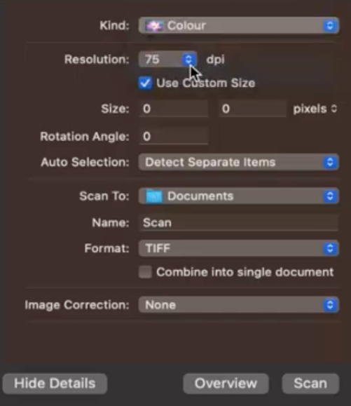 Specify the scanning settings in Preview