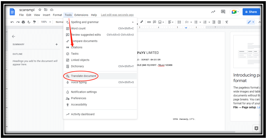 How to scan translate scanned documents in Google Docs