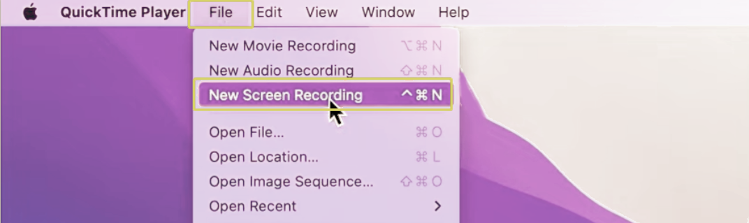 How to screen record on Mac with audio using Quicktime Player step 2