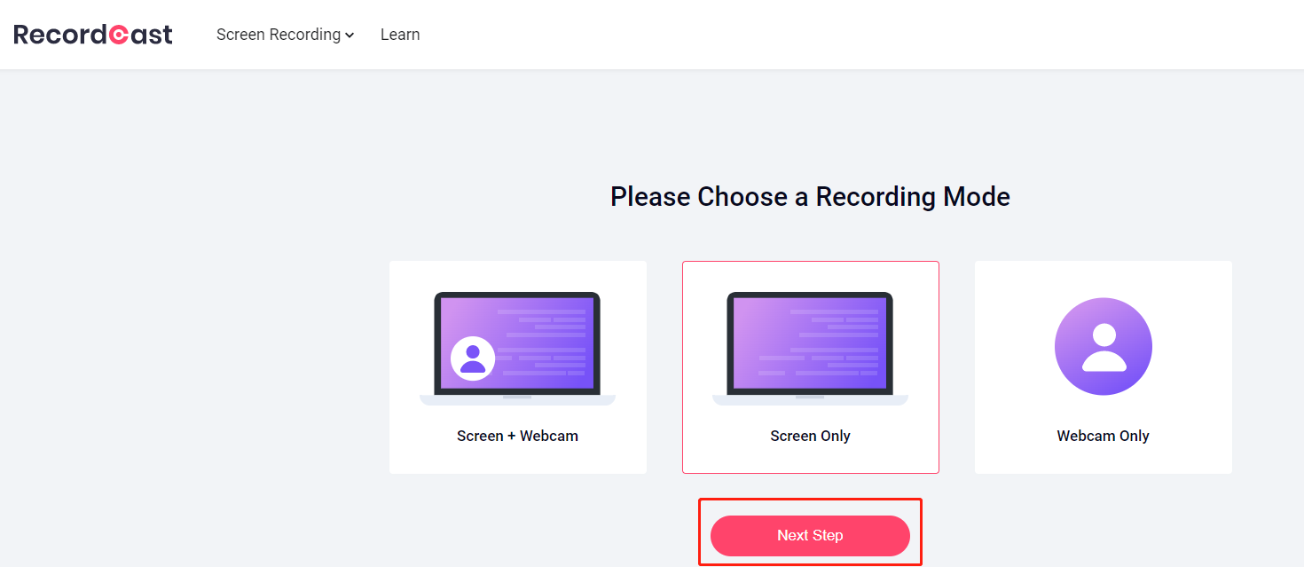 How to screen record on Mac with audio via RecordCast step 2