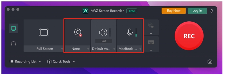 How to screen record on Macbook Pro in AWZ Screen Recorder