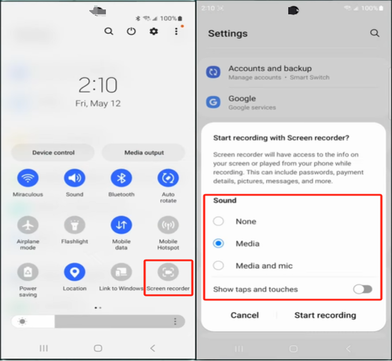 How to screen record on Samsung Android phone and tablet step 3