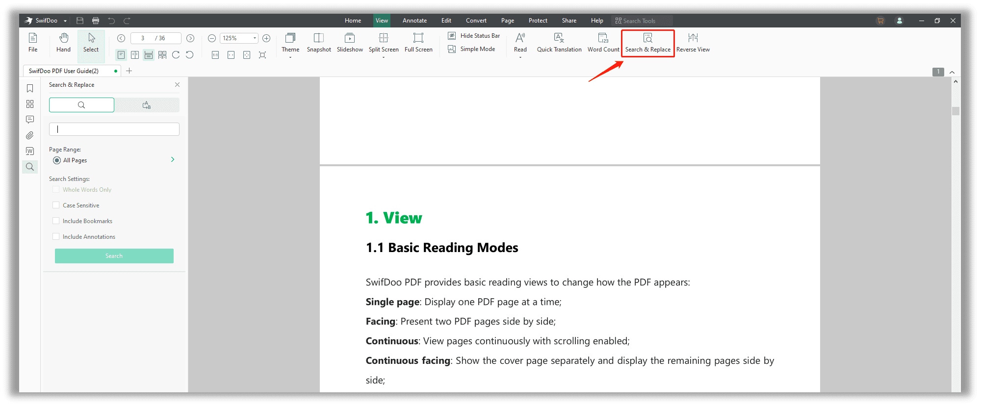How to search a PDF in SwifDoo PDF