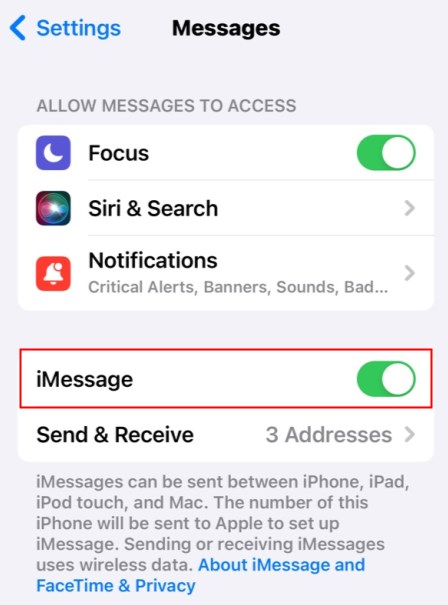Turn on iMessage