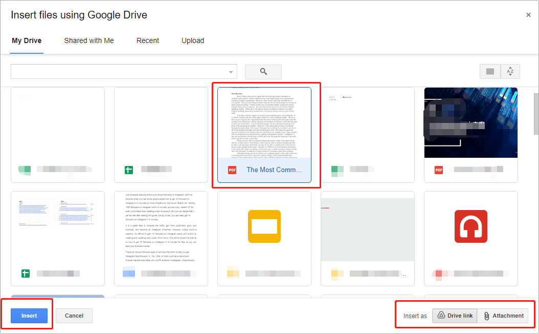 Insert files using Google Drive