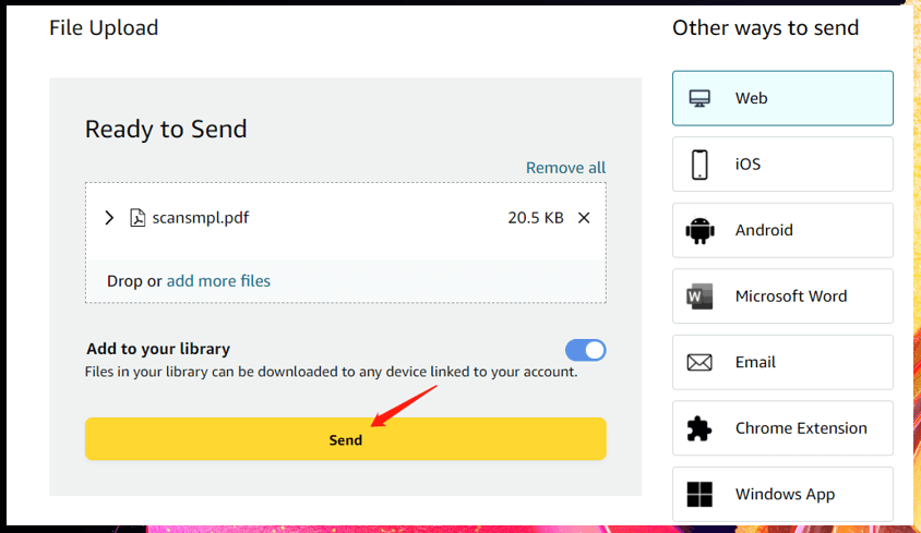 Send PDF via Send to Kindle