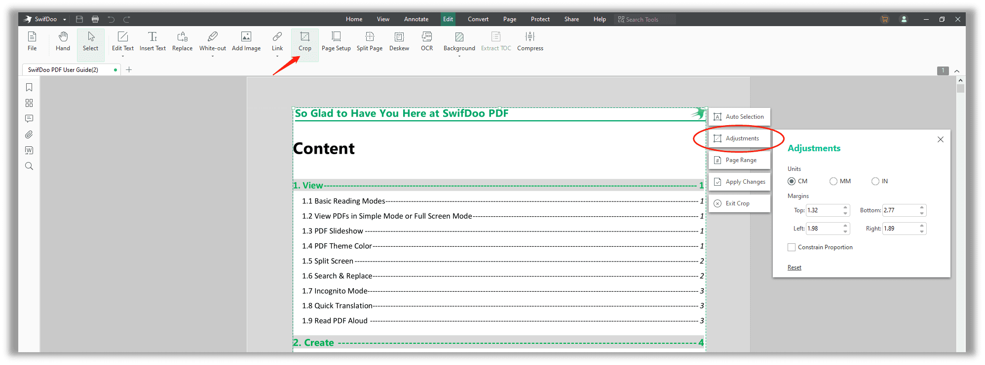 How to set PDF margins in SwifDoo PDF