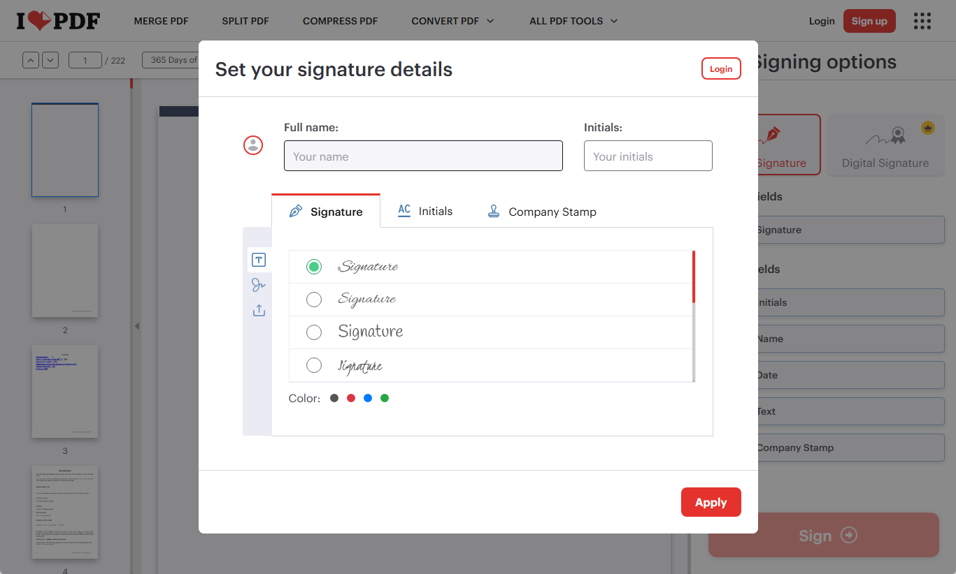 Sign Contract with iLovePDF