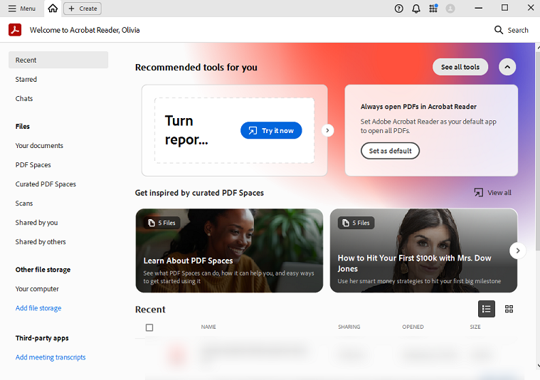 Main interface of Adobe Acrobat