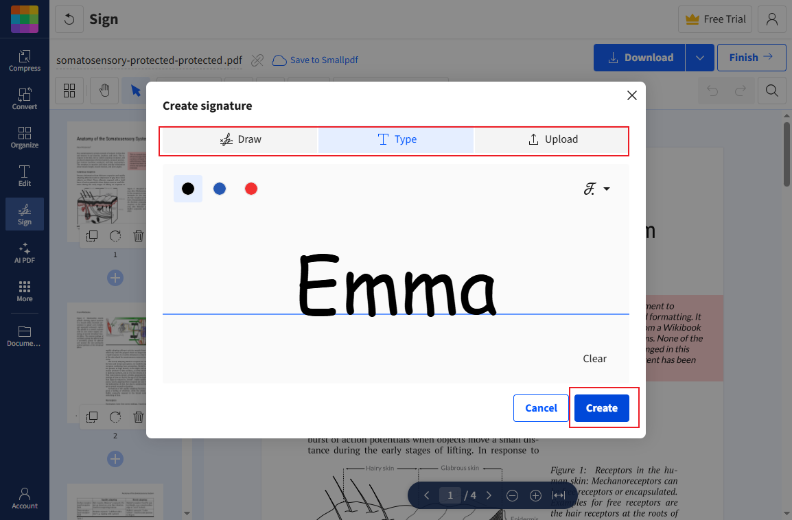 Add an e-signature to a protected PDF in Smallpdf