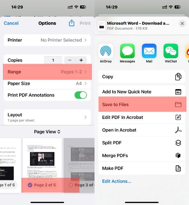 Split PDF on iPhone via Files