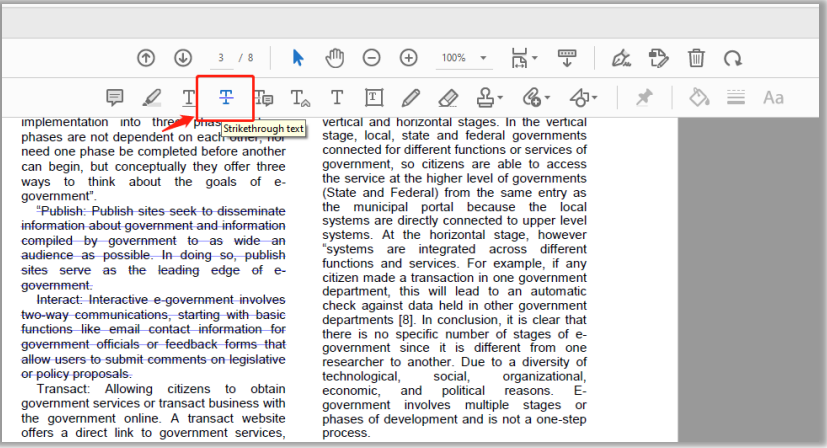 How to strikethrough PDF text in Adobe