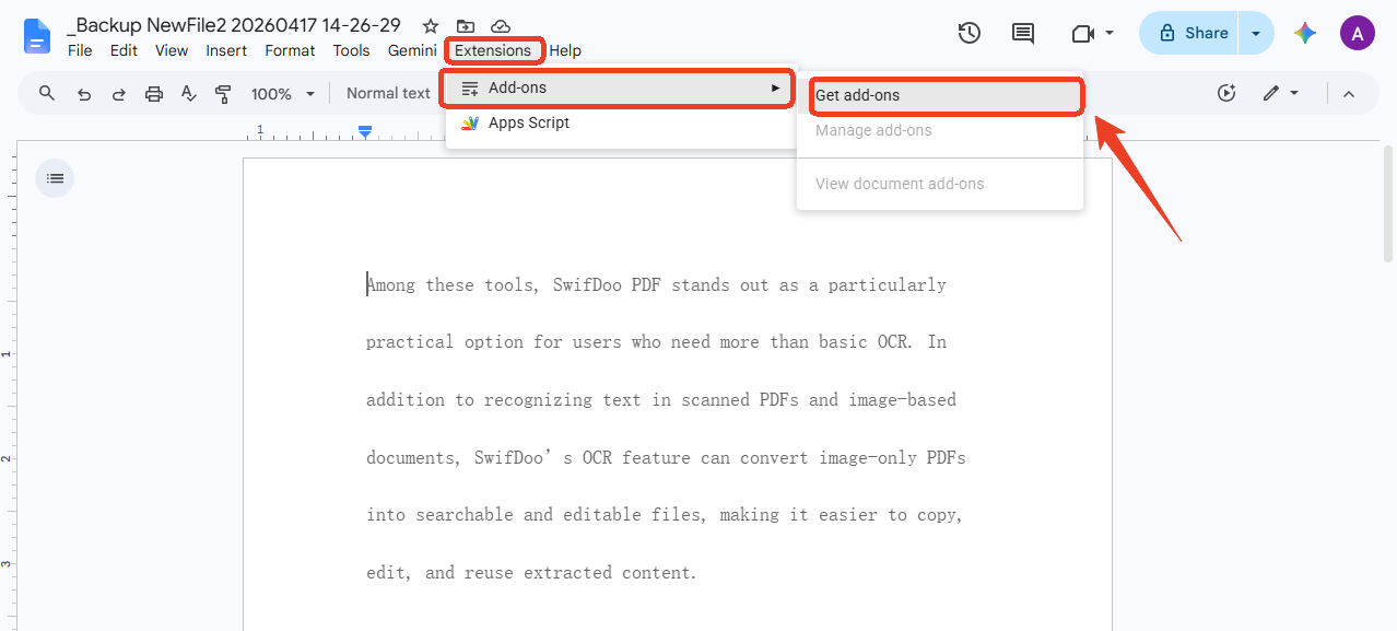 google doc translation add on