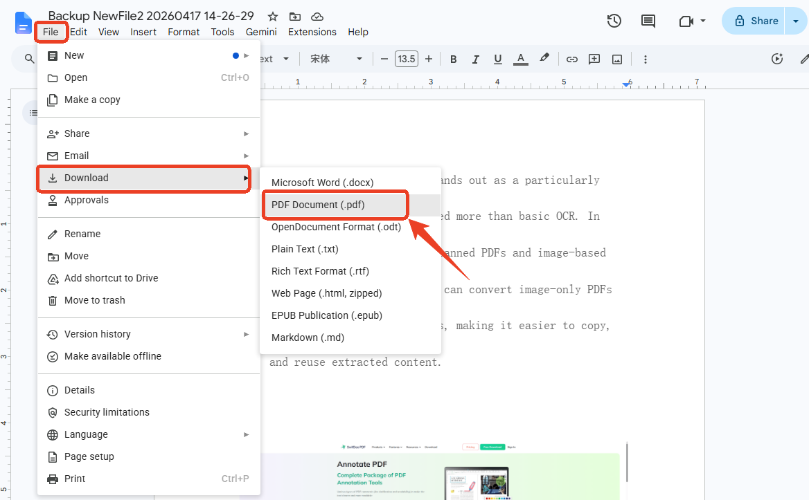 google docs to pdf