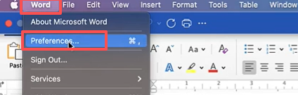 How to Turn Dark Mode off on Word from Preferences step 1