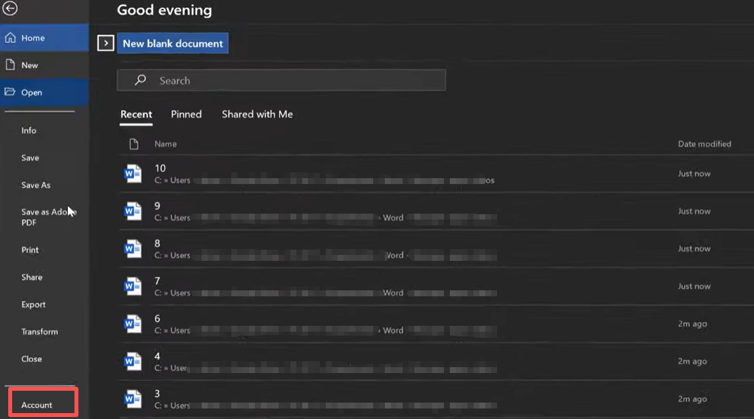 How to Turn Off Dark Mode on Word through Office Theme step 2
