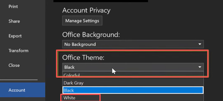 How to Turn Off Dark Mode on Word through Office Theme step 3