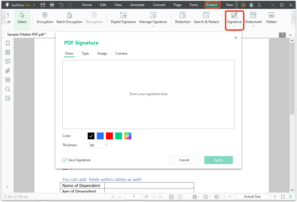 Add your signature on a PDF form