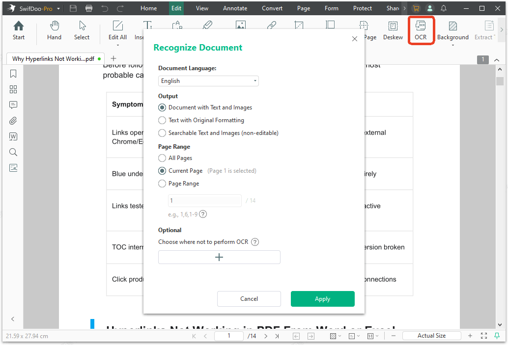 run the OCR with SwifDoo PDF