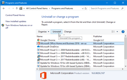 How to Uninstall Old Microsoft Office with Control Panel