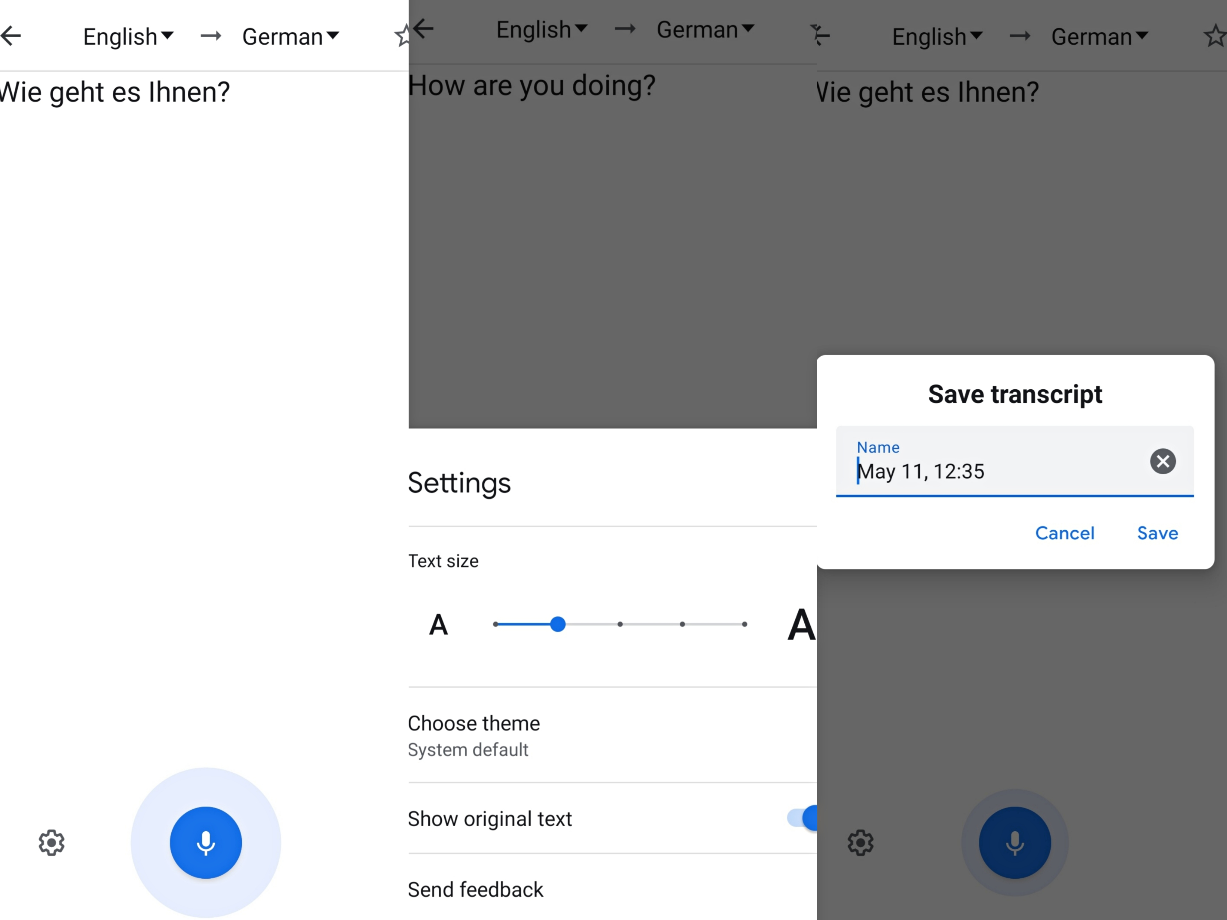 Comparison between the GUI of Google Translate before (left) and after