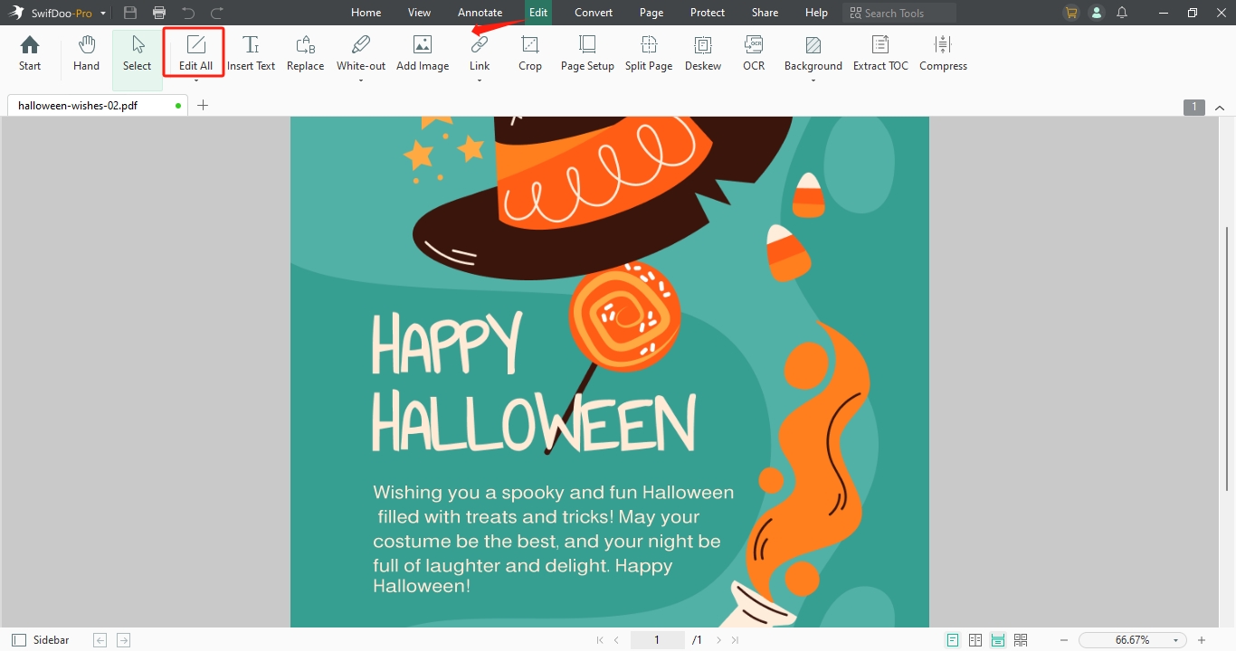 How to write Halloween sayings and greetings in SwifDoo PDF