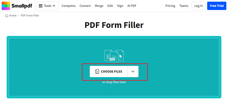 Click CHOOSE FILES to upload your PDF form into Smallpdf