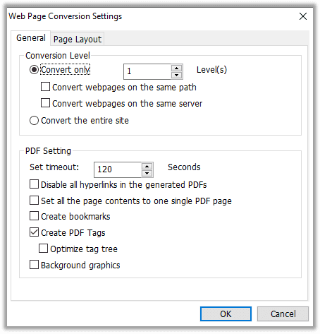 HTML to webpage conversion settings in Foxit PDF